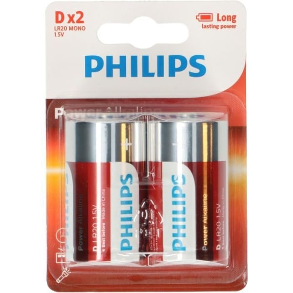 PHILIPS Batterier LR20 / D Powerlife Alkaline - 1,5 V - Paket med 2
