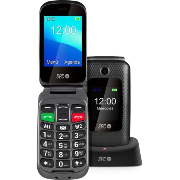SPC Magnus - Senior mobiltelefon, stora knappar, fjärrkonfiguration, hörapparatkompatibel, SOS-knapp - Svart