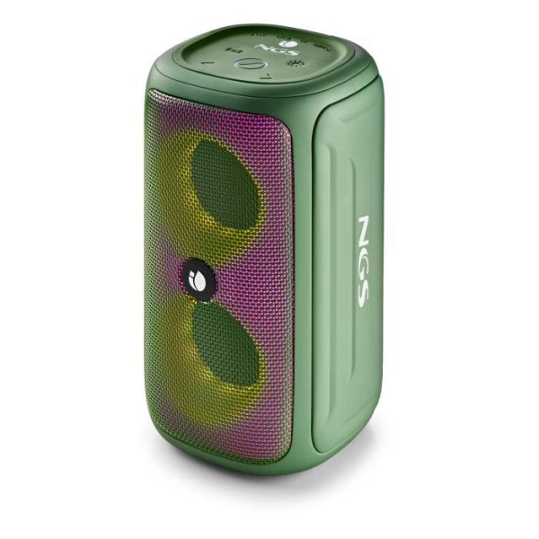NGS ROLLER BEAST GREEN: Bluetooth 5.0-kompatibel högtalare med stänksäkra lysdioder (IPX5). Effekt: 30W. Färg