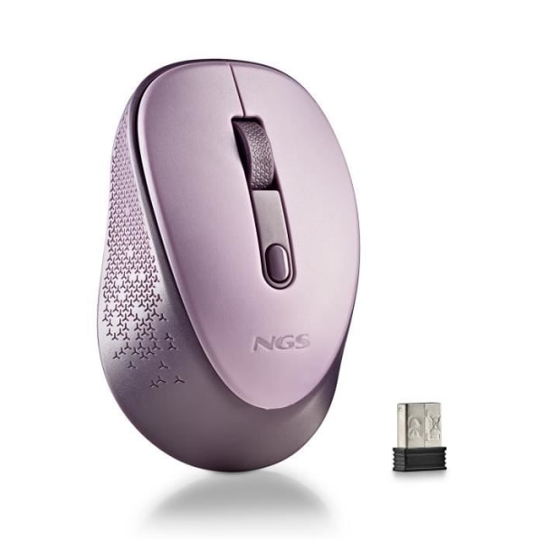 NGS DEW LILAC: Trådlös optisk mus 2,4Ghz nanomottagare-800/1600 DPI. 3 knappar + bläddra. Tvåhänt. Tyst. Färg