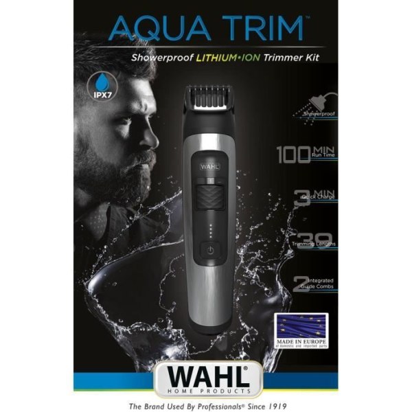 WAHL Aqua Trim Skäggtrimmer - Sladdlös - Litiumjonbatteri - Vattentät - Grå