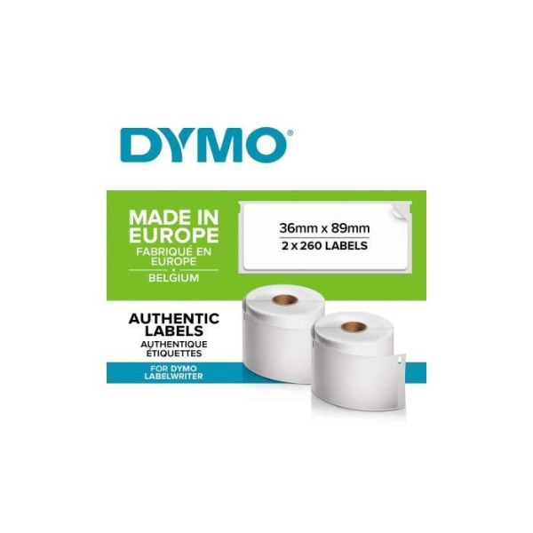 DYMO LabelWriter Box med 2 rullar med 260 adressetiketter i stort format 36 mm x 89 mm (postkontorsformat)