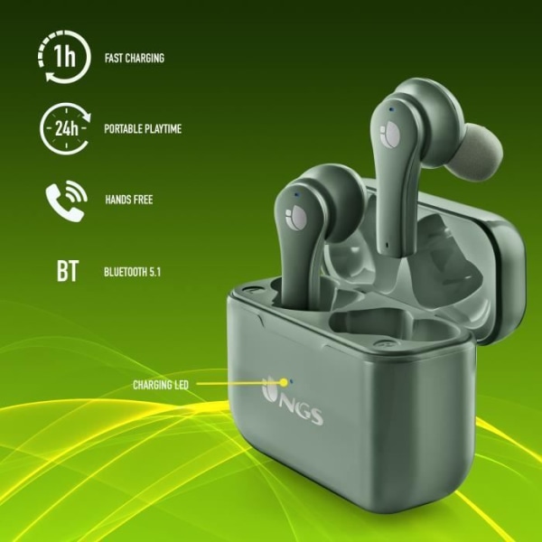 NGS ARTICA BLOOM GREEN: In-ear-hörlurar som är kompatibla med TWS och Bluetooth-teknik. Autonomi 24 timmar - Pekkontroll