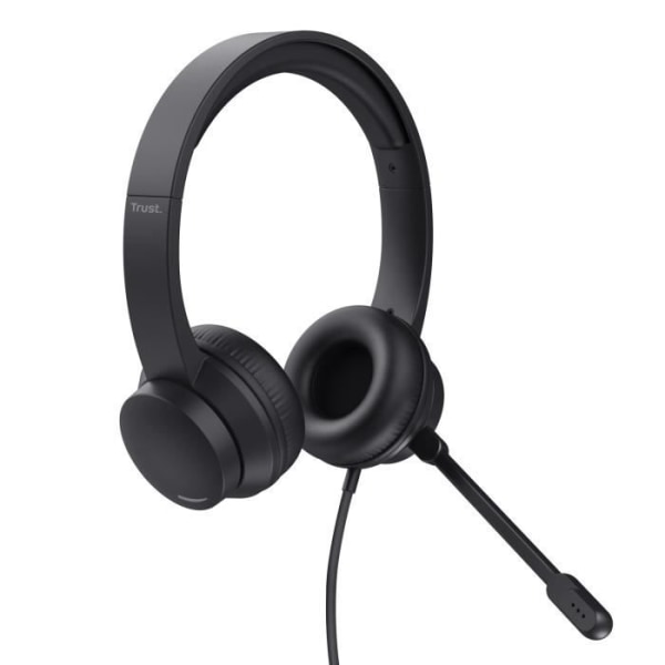 Trust Ayda hörlurar med 3,5 mm mikrofon, lätta trådbundna PC-hörlurar, justerbart pannband, on-ear, för chatt, team, zoom - svart