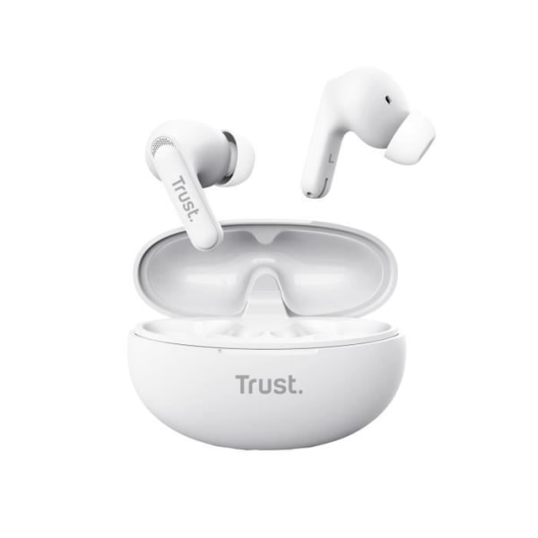 Trust Yavi ENC trådlösa Bluetooth-hörlurar, 85 % återvunnen plast, headset med brusreducerande mikrofoner - vit