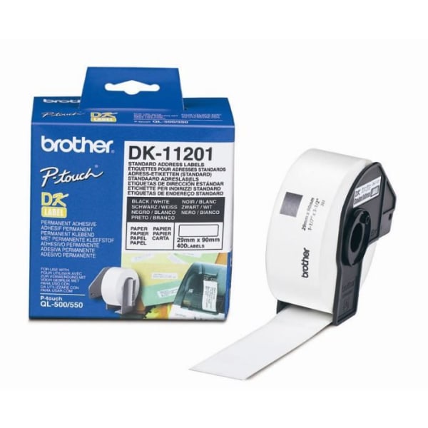 Brother DK11201 standardadressetiketter - Rulle med 400 vita självhäftande etiketter