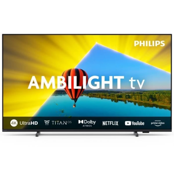 108 cm (43') skärm - 4K Ultra HD, Ambilight 3 sidor, Smart TV Titan - Dolby Atmos, 3 HDMI - 2 USB