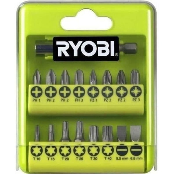 RYOBI skruvlåda - 17 tillbehör - platt, Philips, Pozidriv, Torx - magnetisk bitshållare