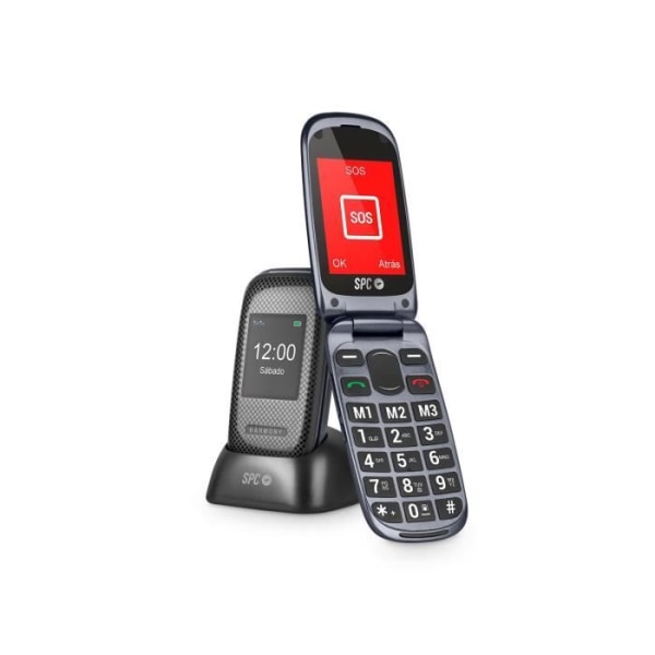 SPC Harmony - Mobiltelefon för seniorer, stora knappar, SOS-knapp, direktminnen, laddningsbas, svart