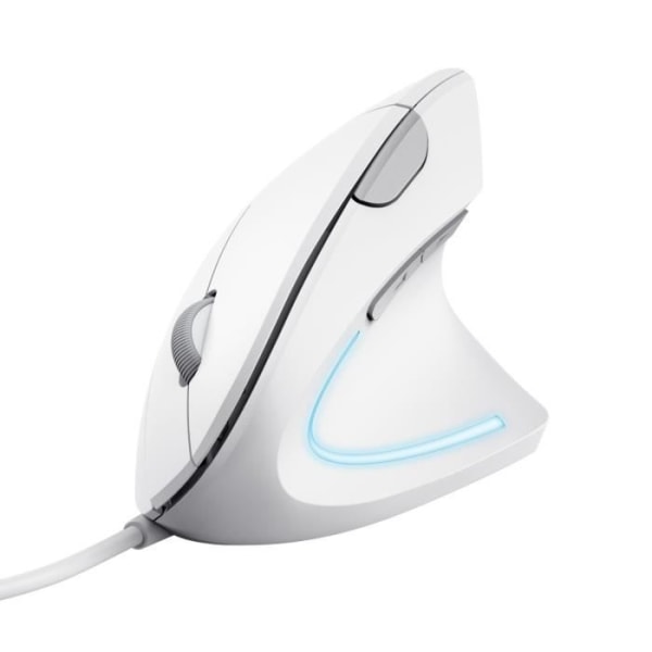 Trust Verto Wired Ergonomic Vertical Mouse, Förebyggande av mussyndrom och epikondylit, PC / Laptop / Mac - Vit