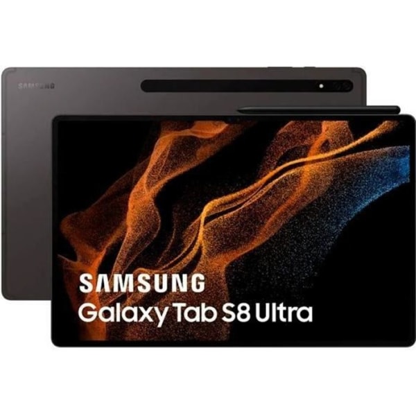 Samsung Galaxy Tab S8 Ultra WiFi surfplatta i grå färg (Graphite) med 14,6" AMOLED 120 Hz Full HD+-skärm, 2800 x 1752 pixlar,