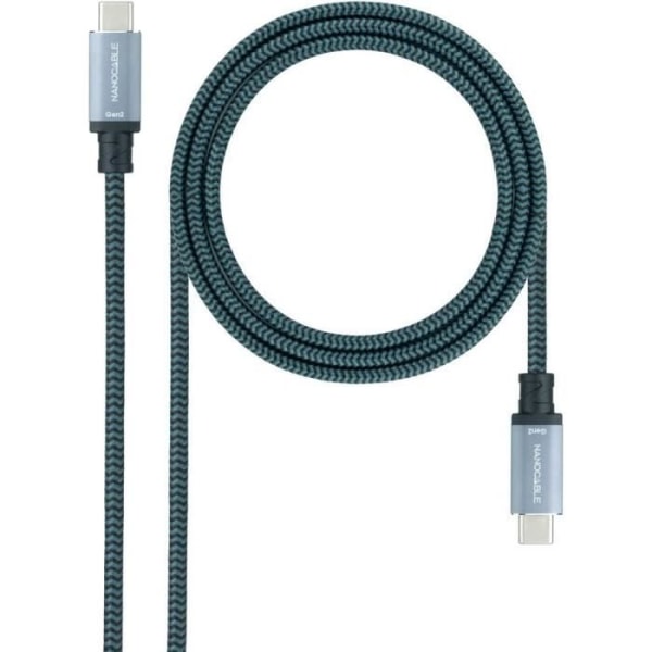 Nanokabel NANOCABLE USB 3.1-kabel USB-C-M-USB-C-M Gen2 10Gbps 5A Färg Grå-Svart 1m