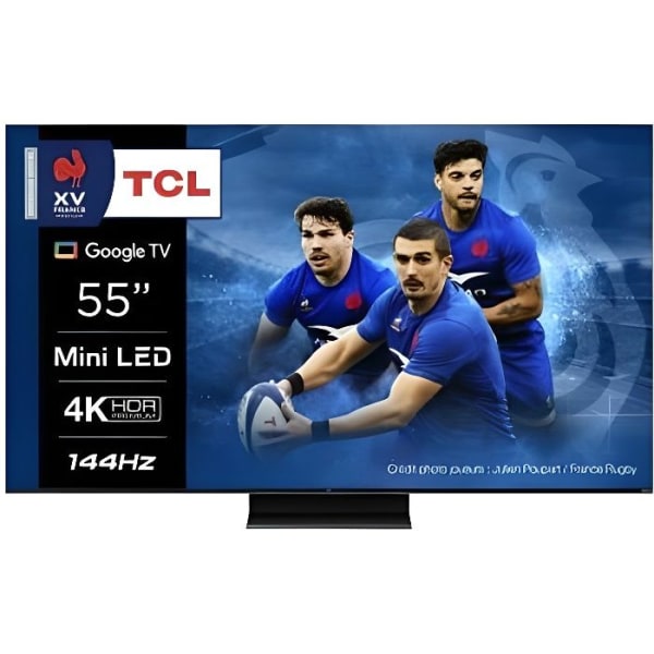 QLED TV TCL 55C805 139 cm 4K UHD Google TV Borstad aluminium - Vit - Smart TV - Böjd skärm
