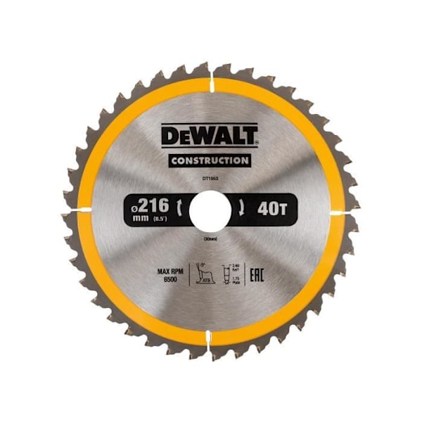 DEWALT Construction cirkelsågblad - DT1953QZ - 216 x 30 mm - 40 tänder - ATB