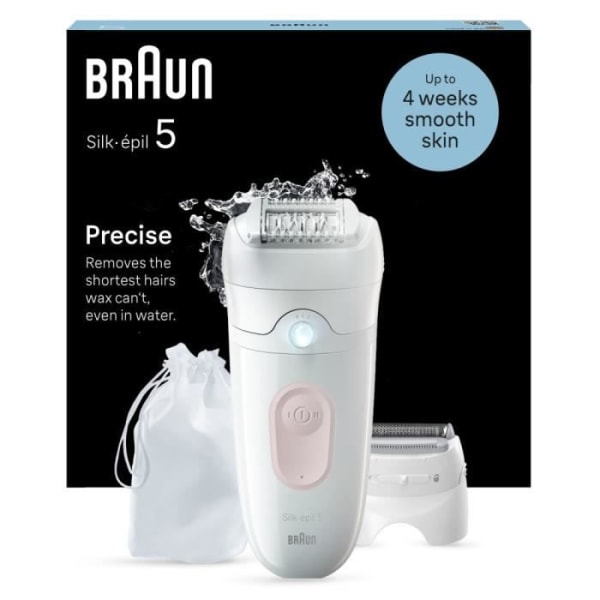 Braun Silk-épil 5 Epilator - Med rakhuvud för kvinnor och trimmerkam - Vit/Rosa