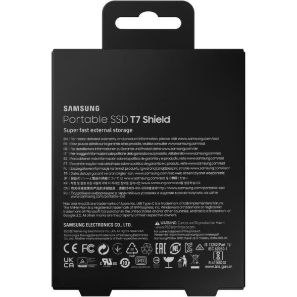 Extern Solid State Drive - SAMSUNG - T7 Shield - 1 TB - USB 3.2 Gen 2 (USB-C-kontakt) (MU-PE1T0S/EU)