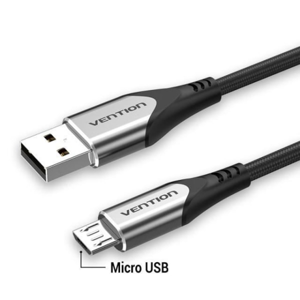 Vention - USB/Micro USB-kabel med flätat TPE/Nylon-jacka för snabb laddning och dataöverföring - Svart/Grå