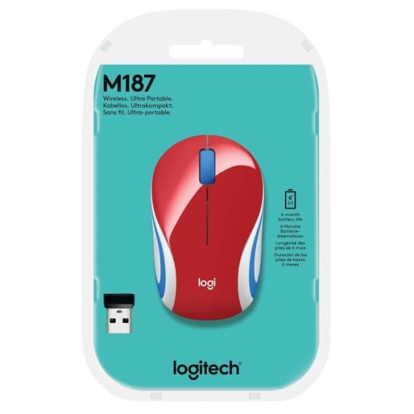 Minimus - Trådlös - Logitech - M187 - Optisk - Röd