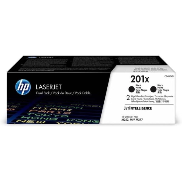 HP 201X svarta tonerkassetter med hög kapacitet för Color LJ Pro MFP M277/M274/M252 - äkta 2-pack