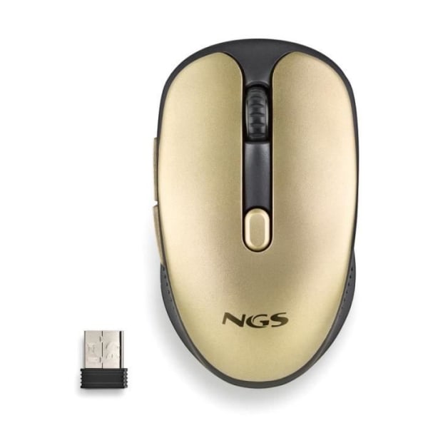 NGS EVO RUST GOLD - 2,4 GHz uppladdningsbar trådlös mus, tysta tangenter, 3 upplösningsnivåer, designad för högerhänta, guld