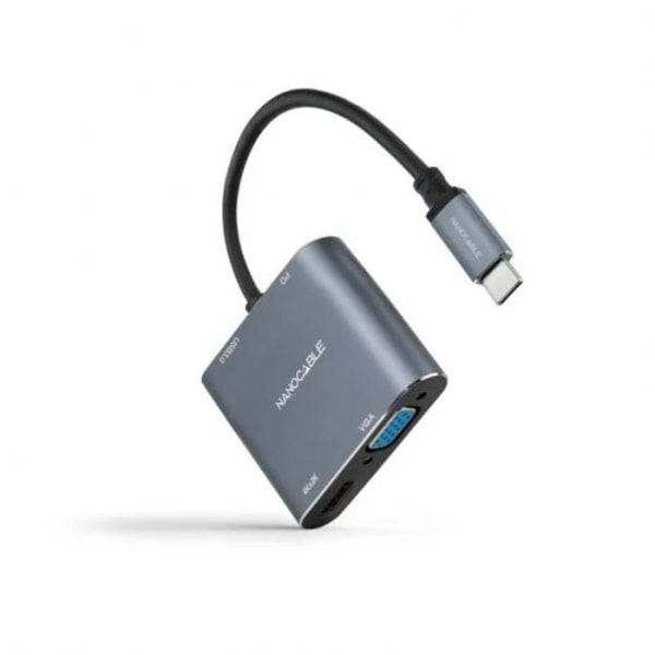Nanokabel Usb-C till HDMI Vga Usb3.0 Converter 15 Cm Grå