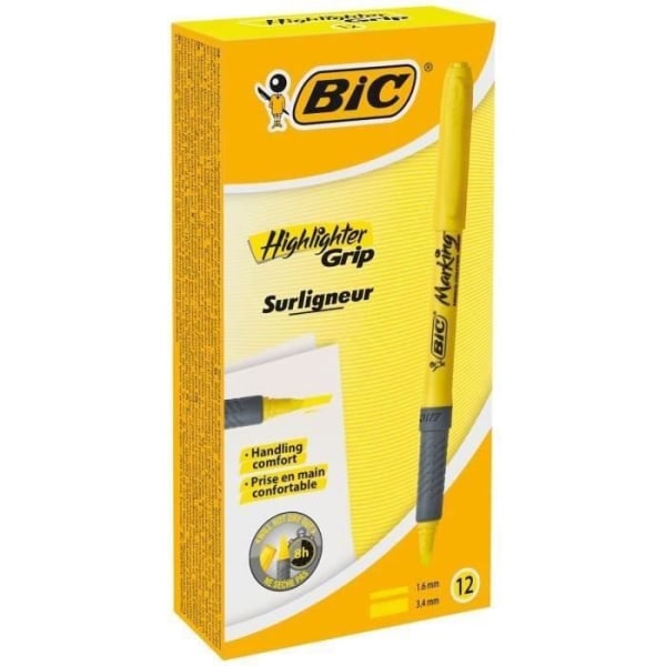 BIC® - BIC® Highlighter Grip highlighter box x 12 - Gult bläck