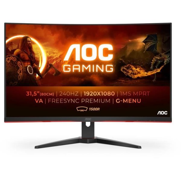 PC Gamer Monitor - AOC - C32G2ZE/BK - 31,5" VA Curved FHD 0,5ms 240Hz HDMI DisplayPort Pivot Freesync