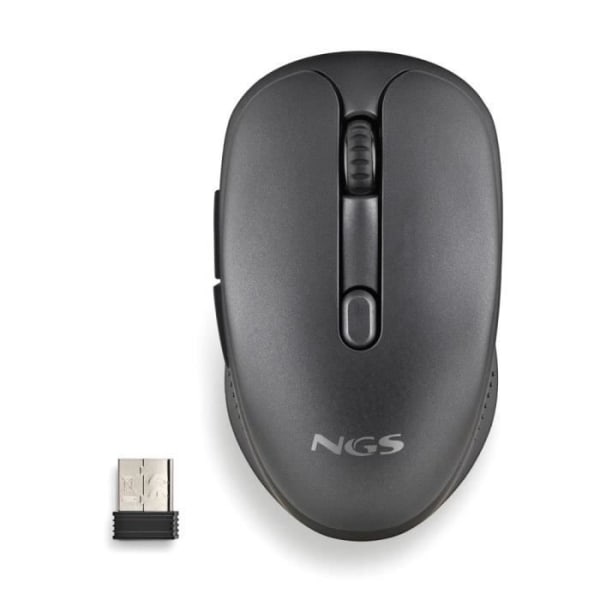 NGS EVO RUST BLACK - 2,4 GHz uppladdningsbar trådlös mus, tysta tangenter, 3 upplösningsnivåer, designad för högerhänta, svart