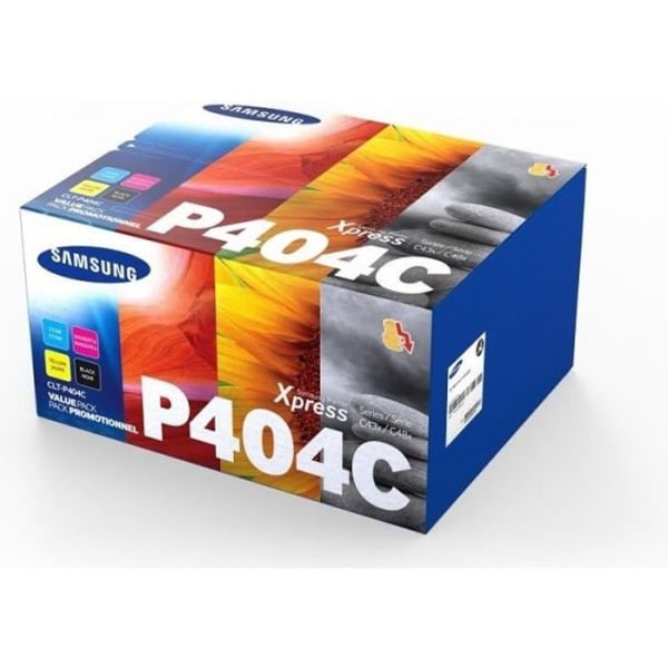 Förpackning med 4 Samsung CLT-P404C (SU365A) cyan, gul, magenta, svarta tonerkassetter för SL-C430W / SL-C480W / SL-C480FW