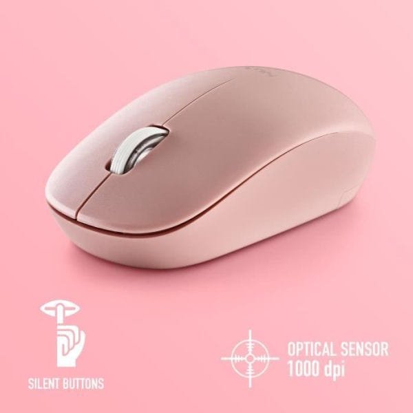 NGS FOG PRO PINK: 1000 DPI trådlös optisk mus med USB-anslutning. Tysta knappar. Rosa färg.