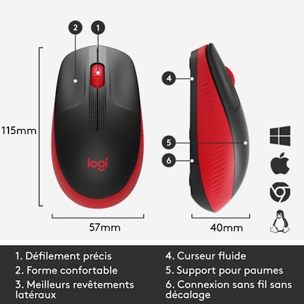 Ergonomisk trådlös mus - Logitech - M190 - Röd