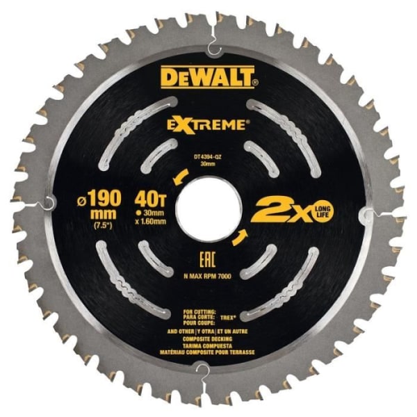 DEWALT EXTREME BÄRBART CIRKELSÅGBLAD Ø190X30MM 40T DT4394