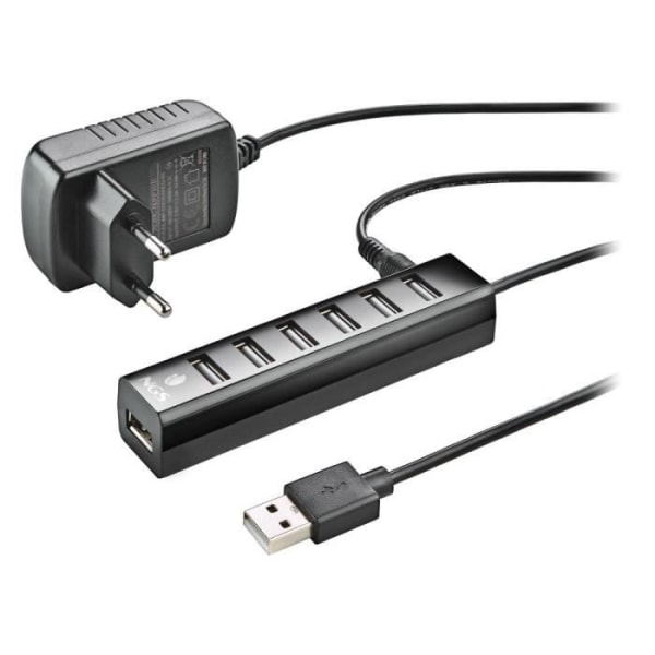 NGS IHUB7 TINY - 7-portars USB 2.0 Hub med 5V-1A strömadapter, universellt kompatibel, "Plug and Play"