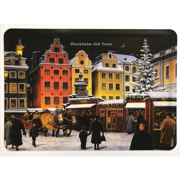 Julkort i metall - Stockholm Old Town Jul advent