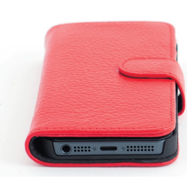 IPHONE 5 fodral / plånboksfodral i äkta läder röd