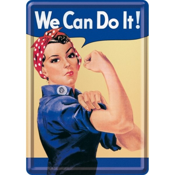 Vykort i plåt - We can do it!  Feminism, kvinna, kraft, styrka, pepp