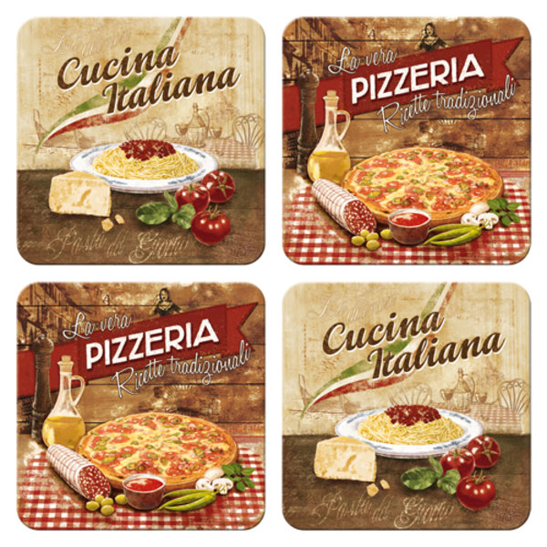 Glasunderlägg retro 4-pack - pizza öl - Julklapp Present