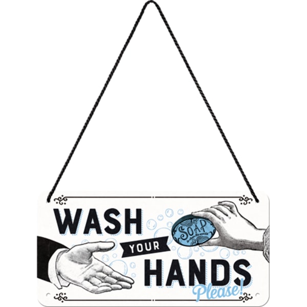 Hängande metallskylt - Tvätta händerna - Julklapp Present