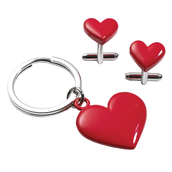 Nyckelring och manschettknappar, Hjärta Alla hjärtans dag Love röd