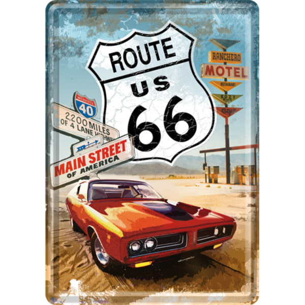 Vykort i plåt Retro Route 66 Nostalgi Bilar
