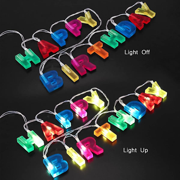 Batteridrevne Happy Birthday LED-lys for jul, bursdag, fest, 2m (flerfarget)