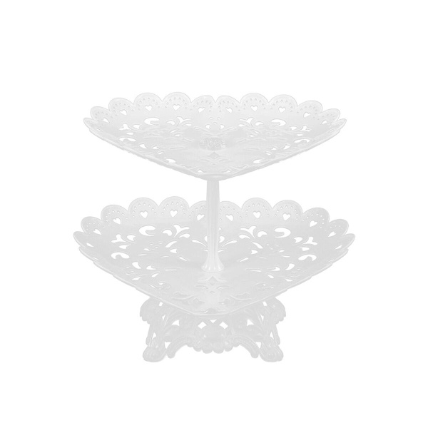 Hjerteformet Dobbeltlags Kageholder Fest Dessertbord Praktisk Opbevaring Bord HvidHvidM White M