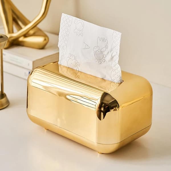 Guld Tissueboksbetræk med Elegant Belægning, Holdbar ABS Rektangulær Servietholder til Stue Badeværelse Kontor Bil, 18x12cm
