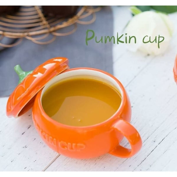 1 st Pumpformad Keramikmugg med Lock, Halloween Dekorationer, Halloween Pumpa Mugg (300ml)