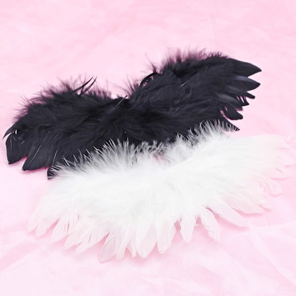 2 Pcs Doll Feather Wings, Black and White Soft Comfortable Feather Angel Wings for 1/3 1/4 1/6 Dolls