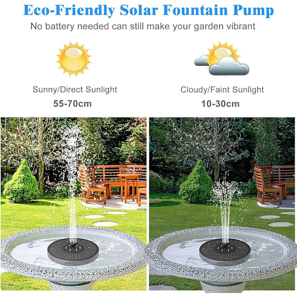 Solcellefontene Pumpe, Oppgradert 3W Fontene med 7 Dyser RGB Farge Lys, Utendørs Fontene Pumpe med Batteri for Fuglebad Hagebasseng