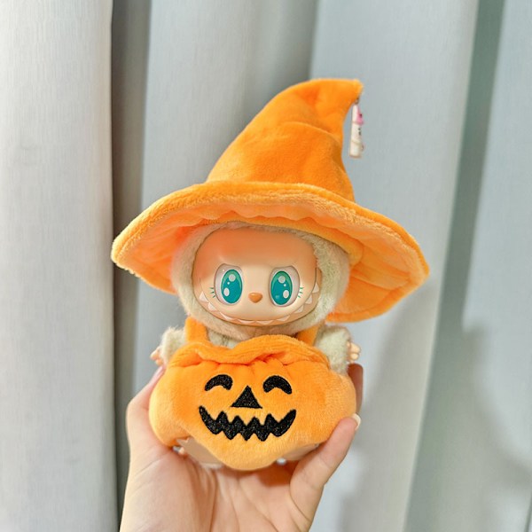 /RYI/Endast Kläder Första och Andra Generationens Nyckelring Labubu Kläder Hänge Tyg Halloween Spetsig Hatt Liten Pumpa Outfit 2