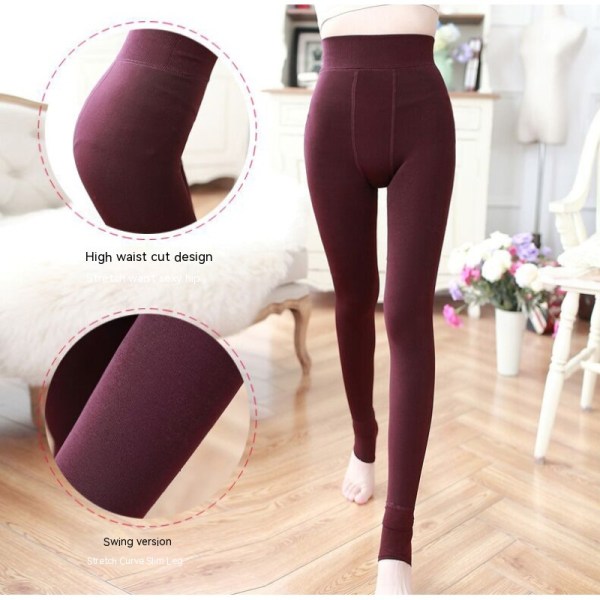 Varmfodrade leggings för kvinnor för kvinnor - tjocka sammetstights thermal Wine red S(40-75KG)