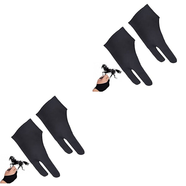 6 kpl Kaksi Sormi Piirustus Hanskat Taiteilijan Hanskat Piirtämiseen Maalaamiseen Valokopiokoneeseen, Grafiikkatabletti, Kynä Näyttö Ja Pro Kynä Koko S(musta)4 kplS 4 pcs S