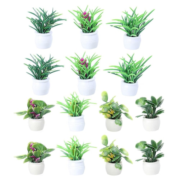 14 stk Mini Kunstig Bonsai Delikat Potteplante Mini Dukkehust DecorGrønn4x3x3cm Green 4x3x3cm